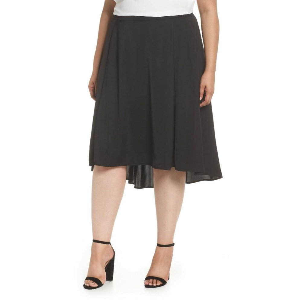 Sejour Flounce High Low Skirt Elastic Waist Black Plus Size 1X